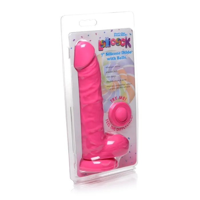 Lollicock Female Sex Toys 7 Silicone Dildo with Balls Cherry