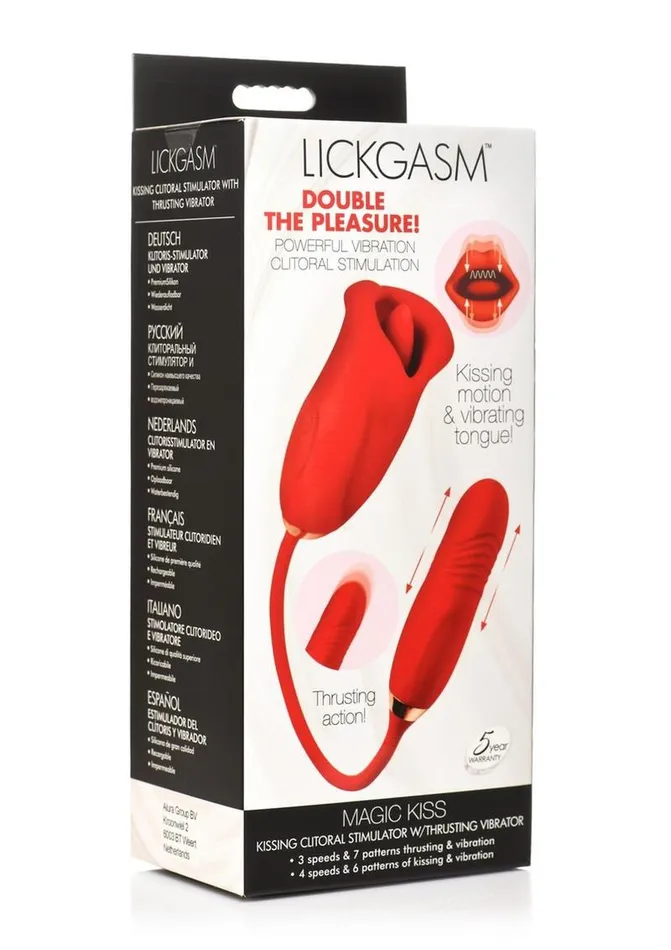 Lickgasm Magic Kiss Kissing Rechargeable Silicone Clitoral Stimulator with Thrusting Vibrator Lickgasm Female Sex Toys